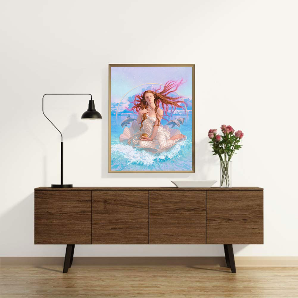 Rainbow Dolphin Girl - Full Round Drill Diamond Painting 40*50CM