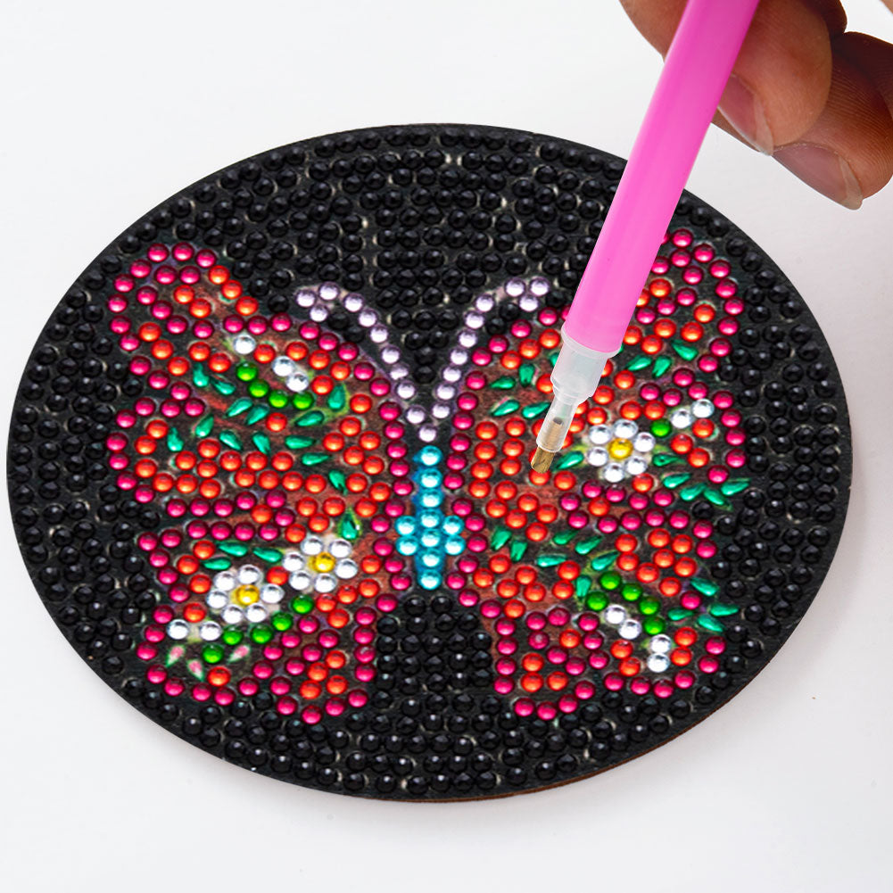 Wooden DIY Diamond Coaster Butterfly Pattern Comes Fashion Diamond Coaster