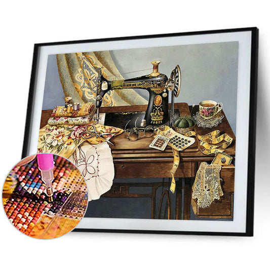 Retro Sewing Machine - Full Round Drill Diamond Painting 50*40CM