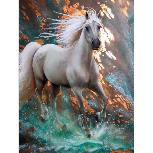 Running White Horse 50*60CM(Canvas) Full Round Drill Diamond Painting