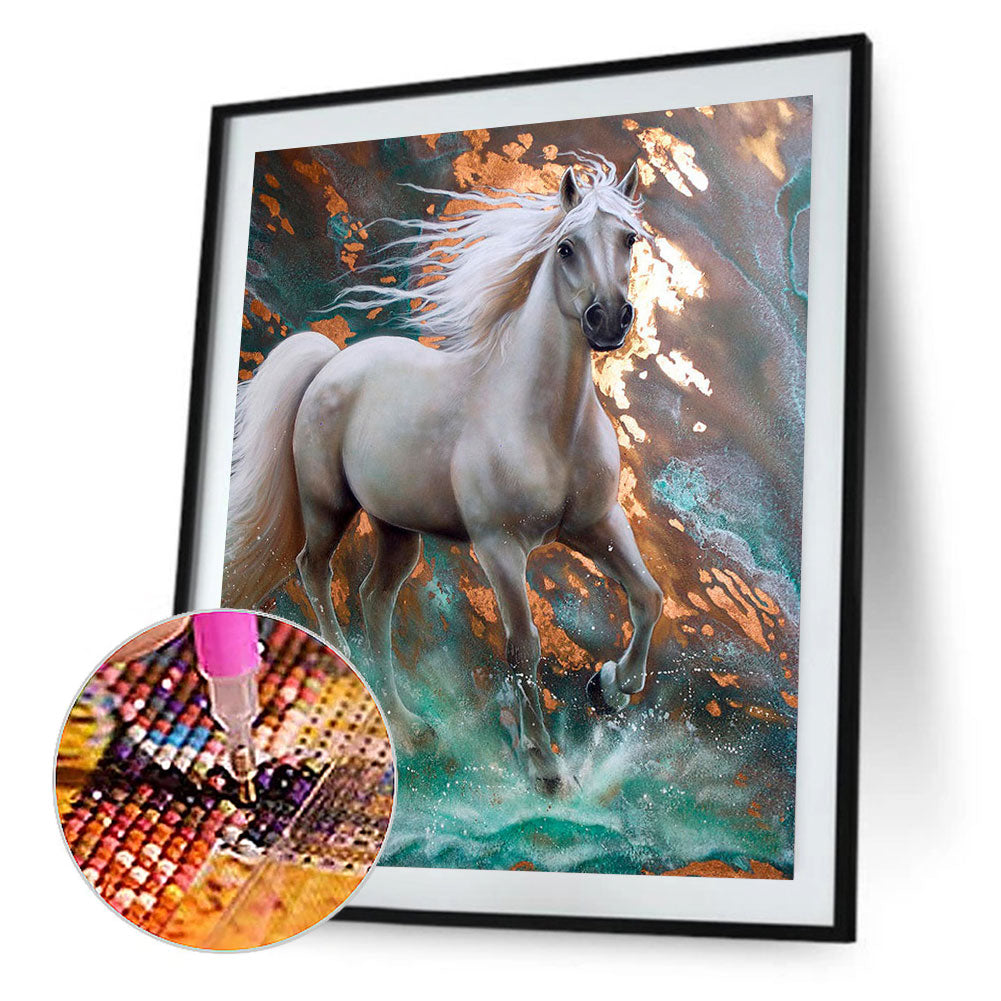Running White Horse 50*60CM(Canvas) Full Round Drill Diamond Painting