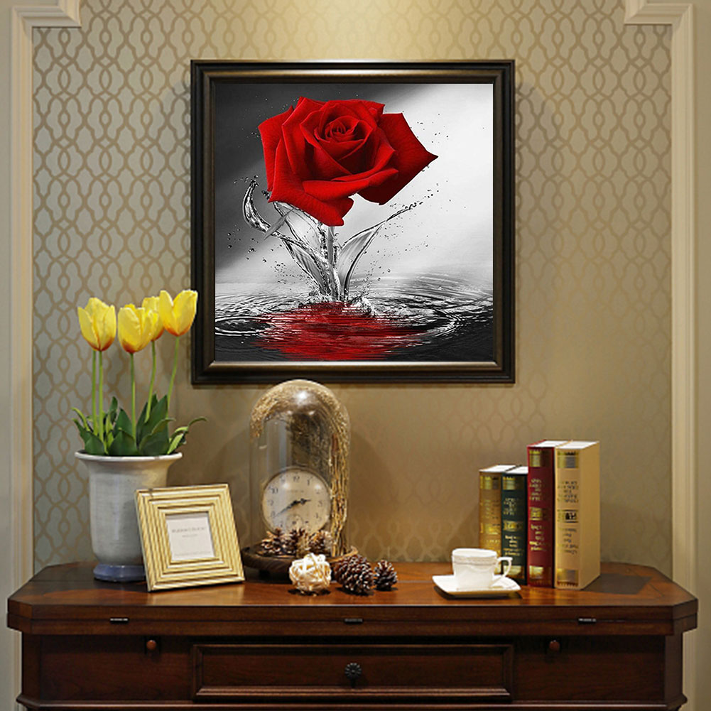 A Red Rose On The Water - Full Round Drill Diamond Painting 40*40CM