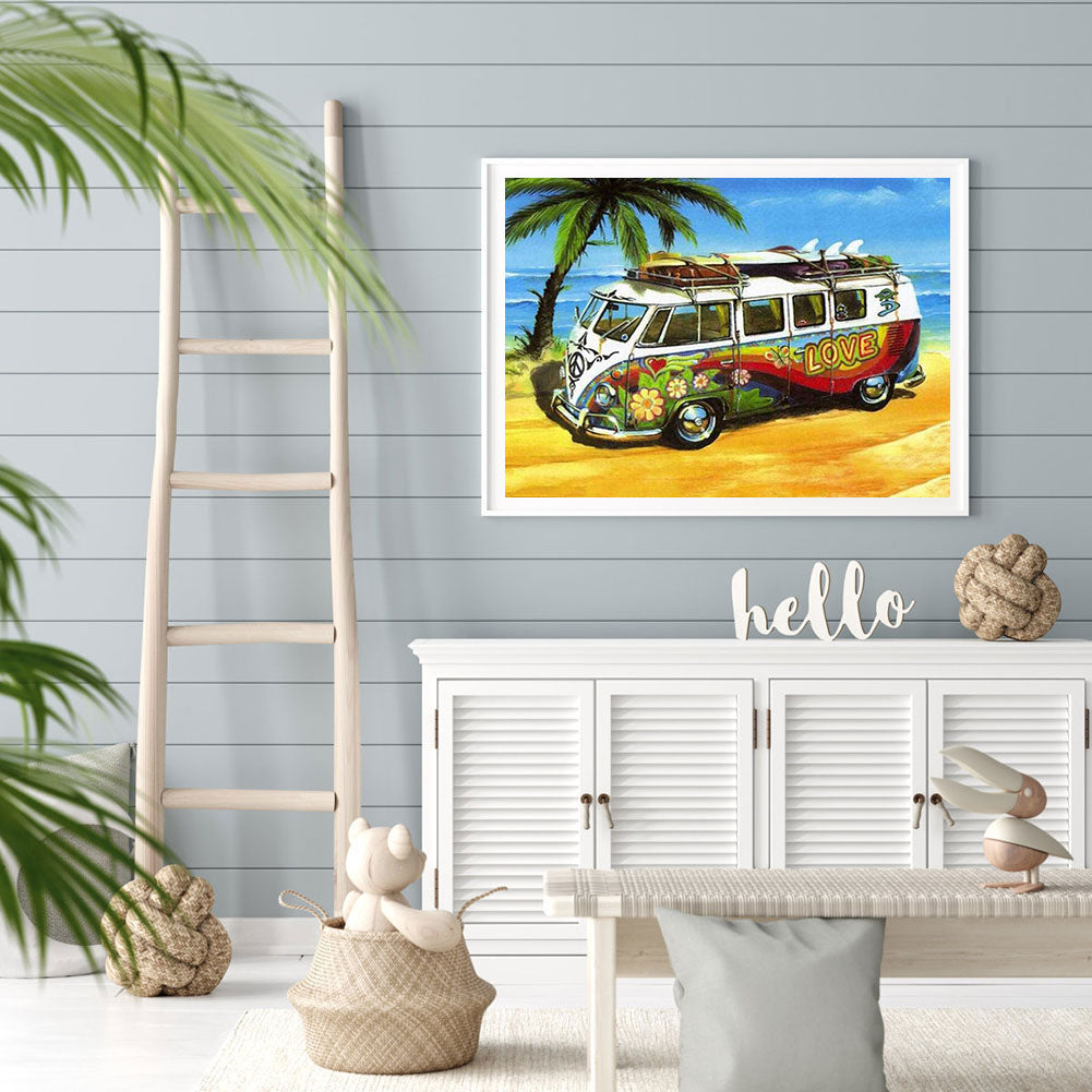 Beach Bus - Full Round Drill Diamond Painting 50*40CM