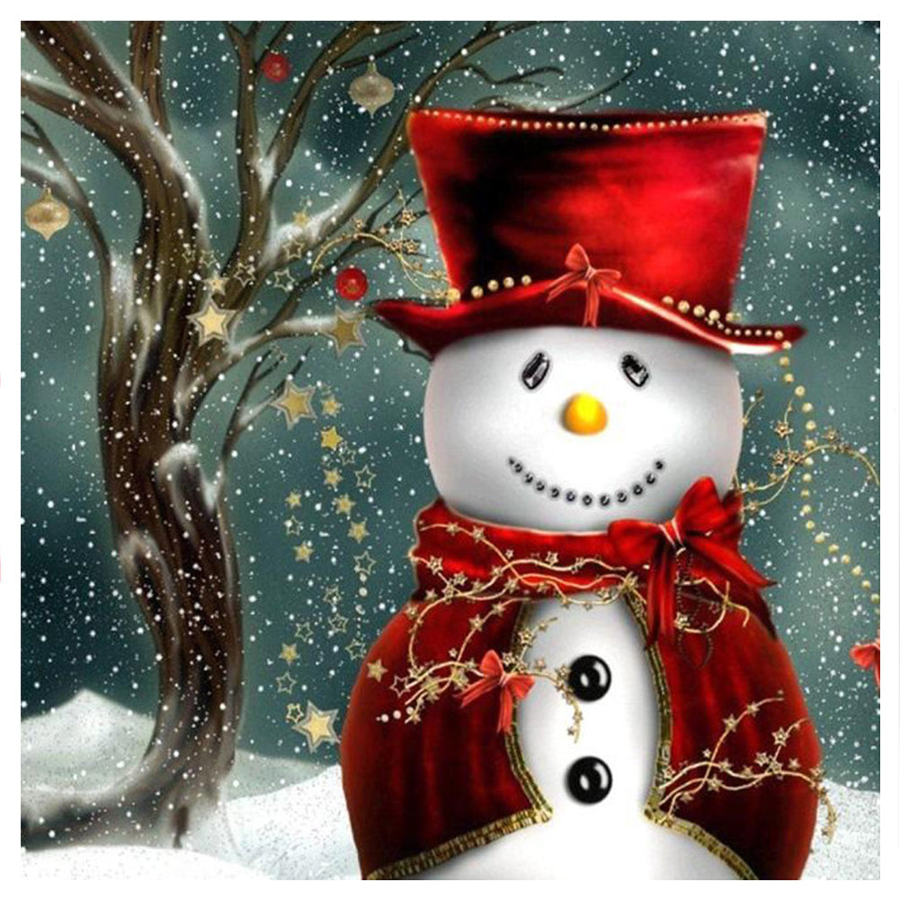 Snowman In Red Hat - Full Square Drill Diamond Painting 40*40CM