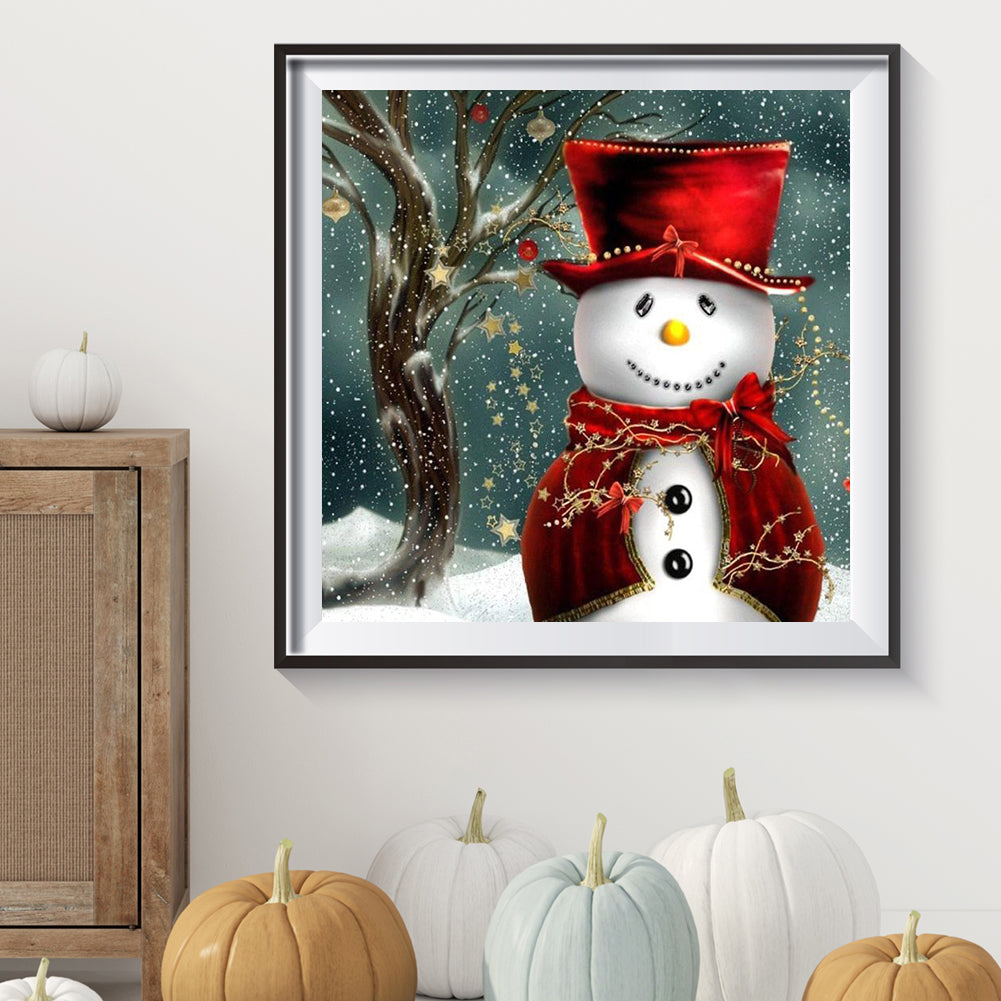 Snowman In Red Hat - Full Square Drill Diamond Painting 40*40CM