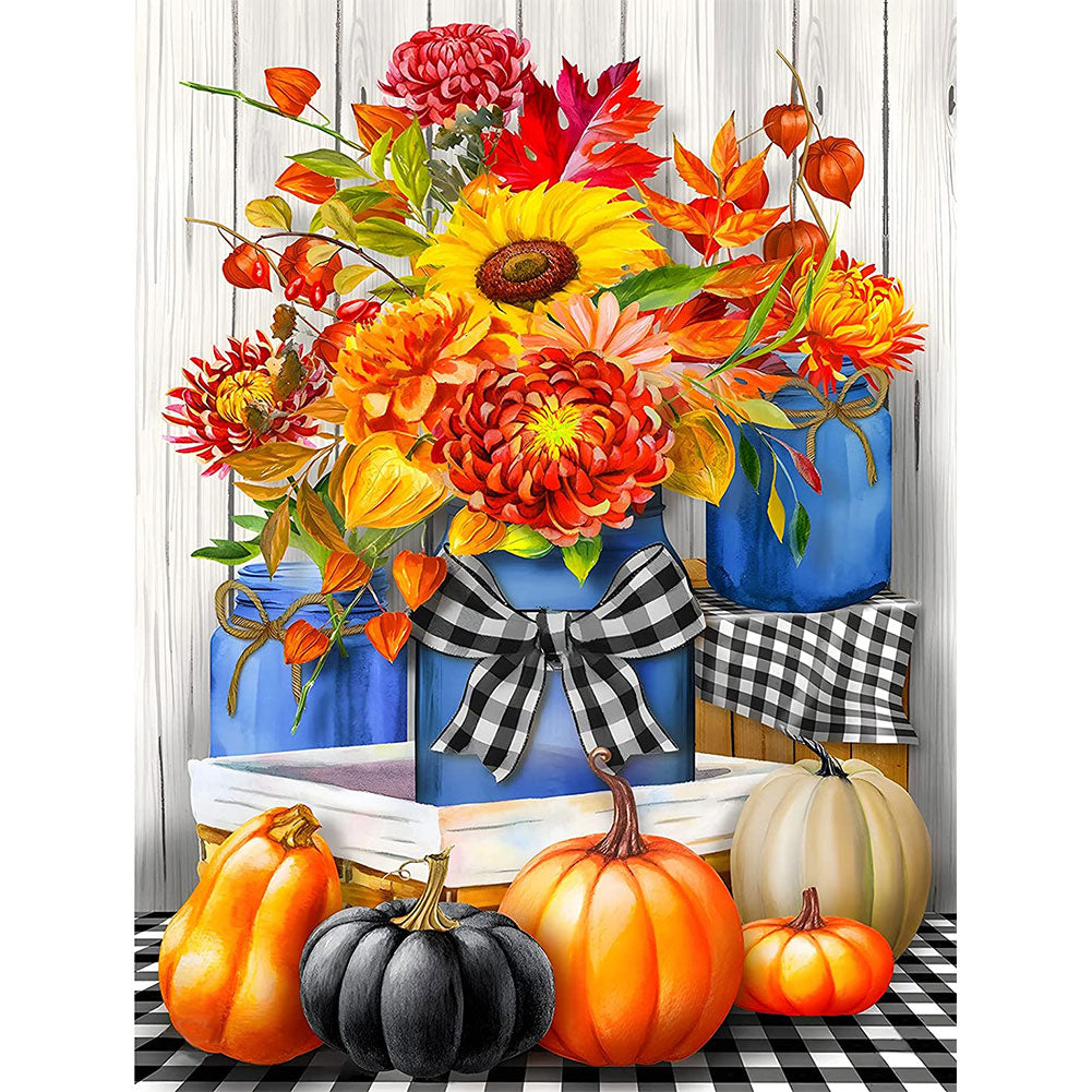 Harvest Autumn Pumpkin Chrysanthemum Bouquet - Full Round Drill Diamond Painting 30*40CM