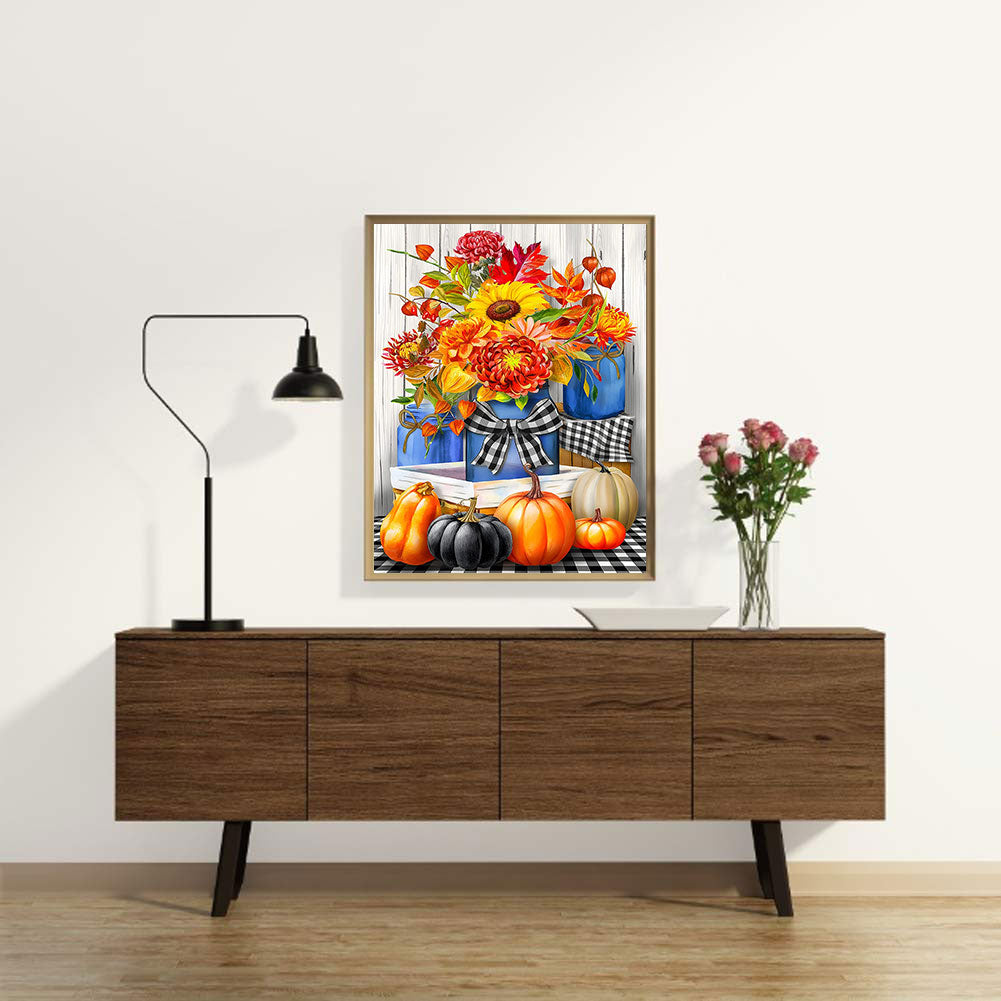 Harvest Autumn Pumpkin Chrysanthemum Bouquet - Full Round Drill Diamond Painting 30*40CM