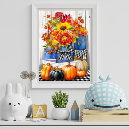 Harvest Autumn Pumpkin Chrysanthemum Bouquet - Full Round Drill Diamond Painting 30*40CM