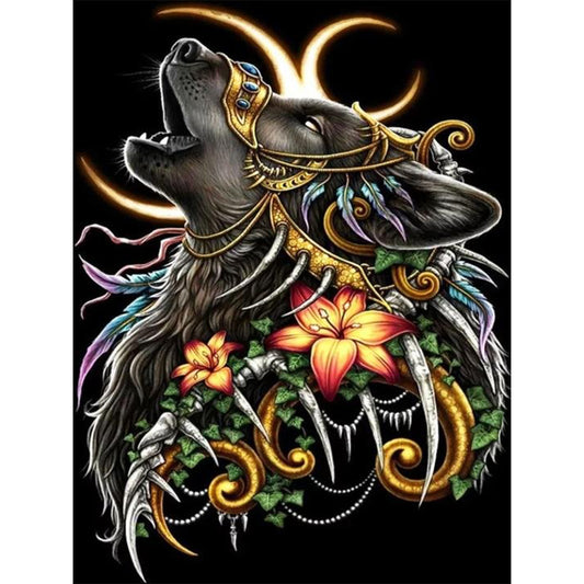 Crescent Moon Wolf Head - Full Round Drill Diamond Painting 30*40CM