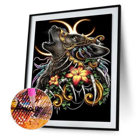 Crescent Moon Wolf Head - Full Round Drill Diamond Painting 30*40CM