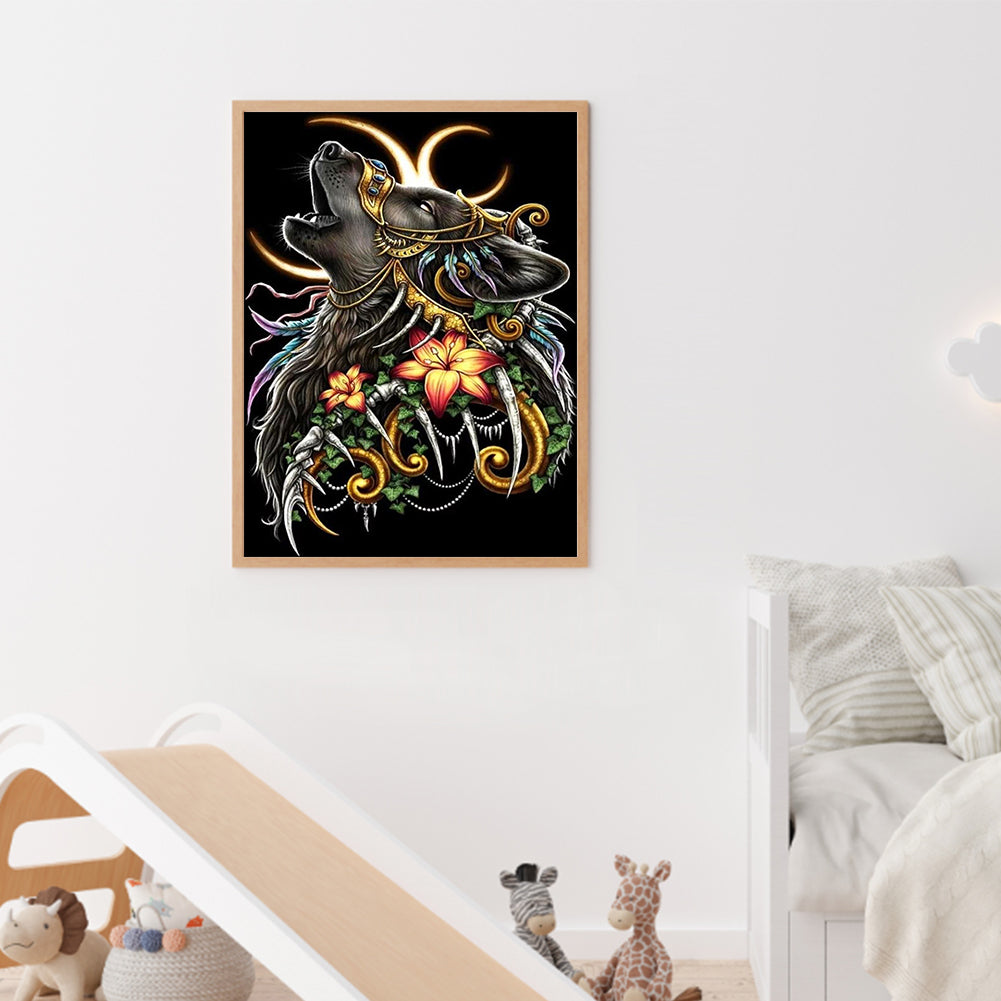 Crescent Moon Wolf Head - Full Round Drill Diamond Painting 30*40CM
