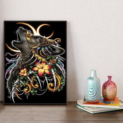 Crescent Moon Wolf Head - Full Round Drill Diamond Painting 30*40CM