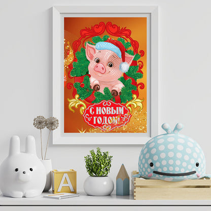 Animals In Christmas Mood - Festive Pigs - Special Shaped Drill Diamond Paiting 30*40CM