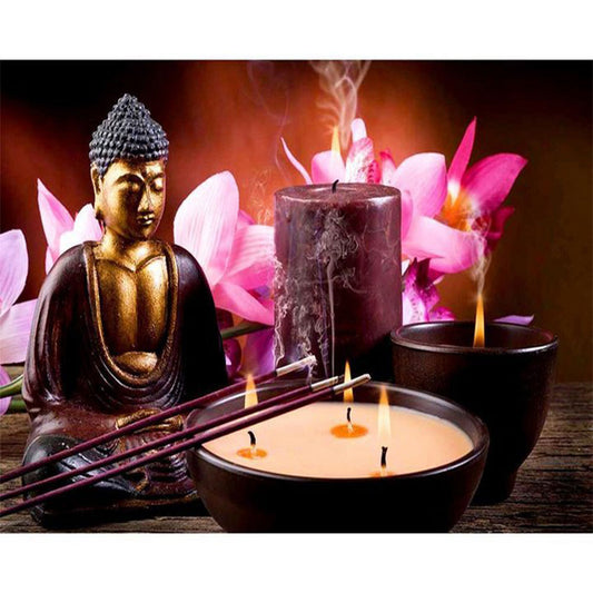 Candle Buddha Ornament 40*30CM(Canvas) Full Square Drill Diamond Painting