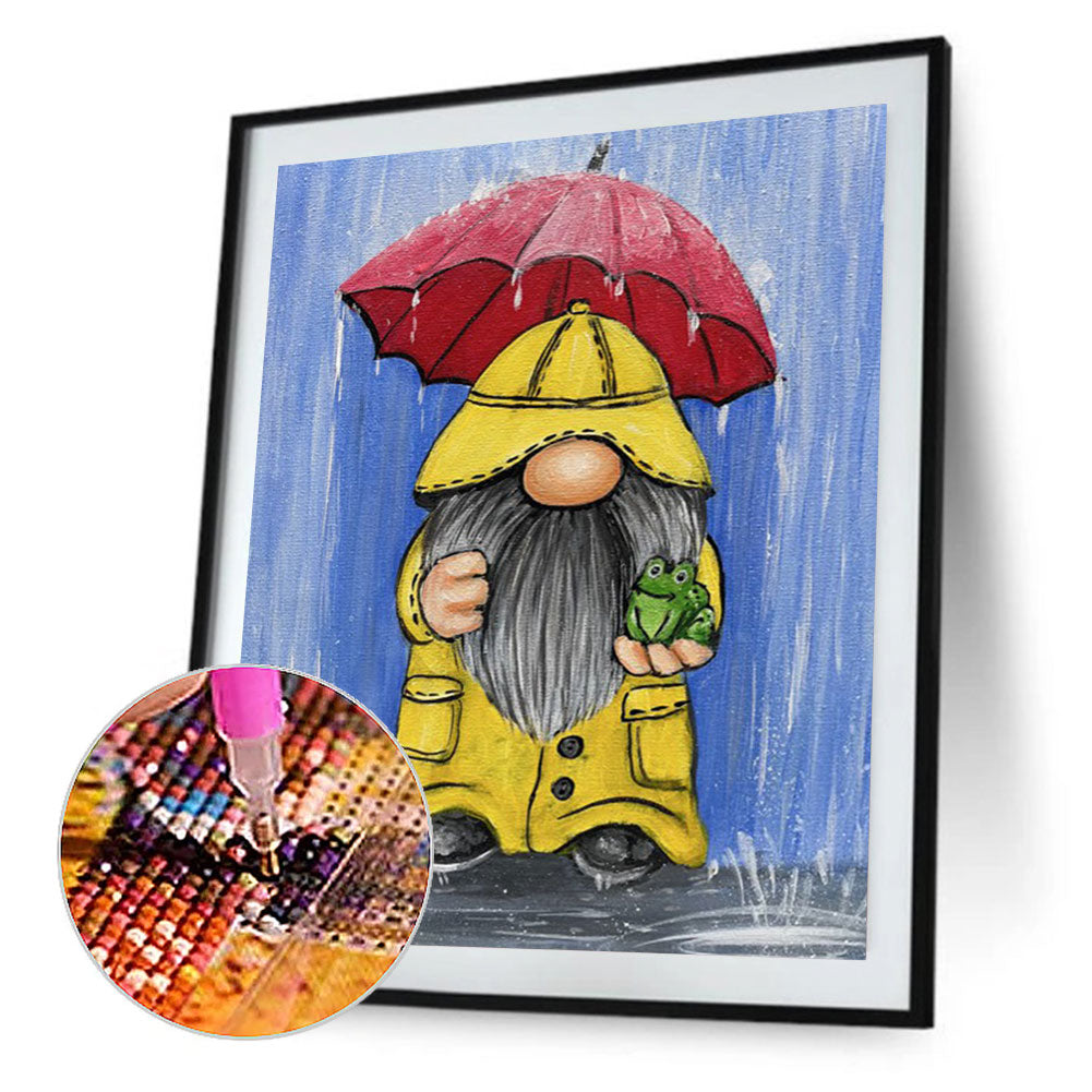 Goblin In Yellow Raincoat With Red Umbrella - Full Round Drill Diamond Painting 30*40CM