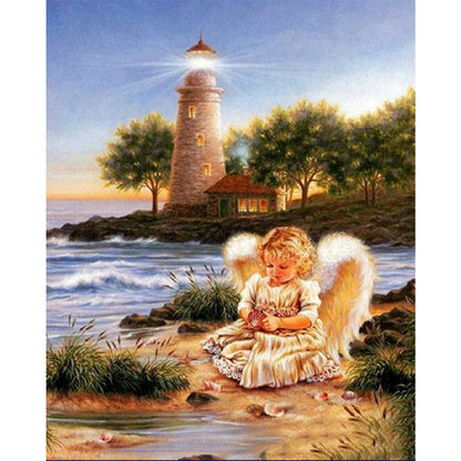 Angel By The Lighthouse - Full Round Drill Diamond Painting 40*50CM