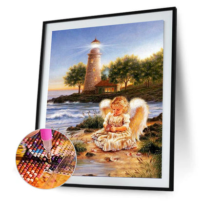 Angel By The Lighthouse - Full Round Drill Diamond Painting 40*50CM