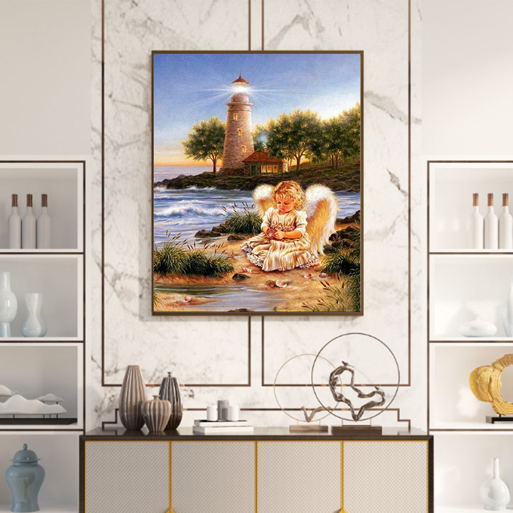 Angel By The Lighthouse - Full Round Drill Diamond Painting 40*50CM