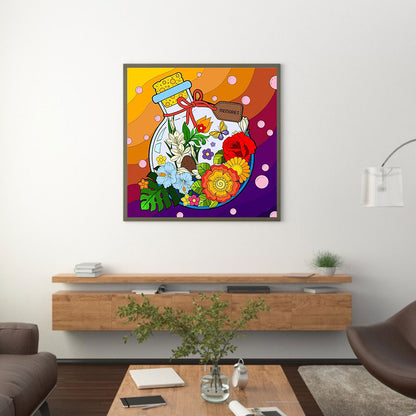 Colorful Flower Bottle - Full Round Drill Diamond Painting 30*30CM