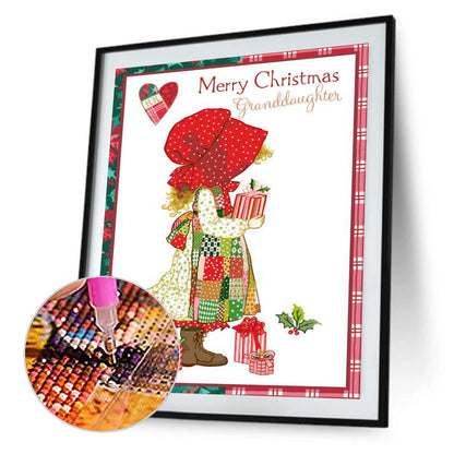 Hat Girl With Christmas Tree - Full Round Drill Diamond Painting 30*40CM