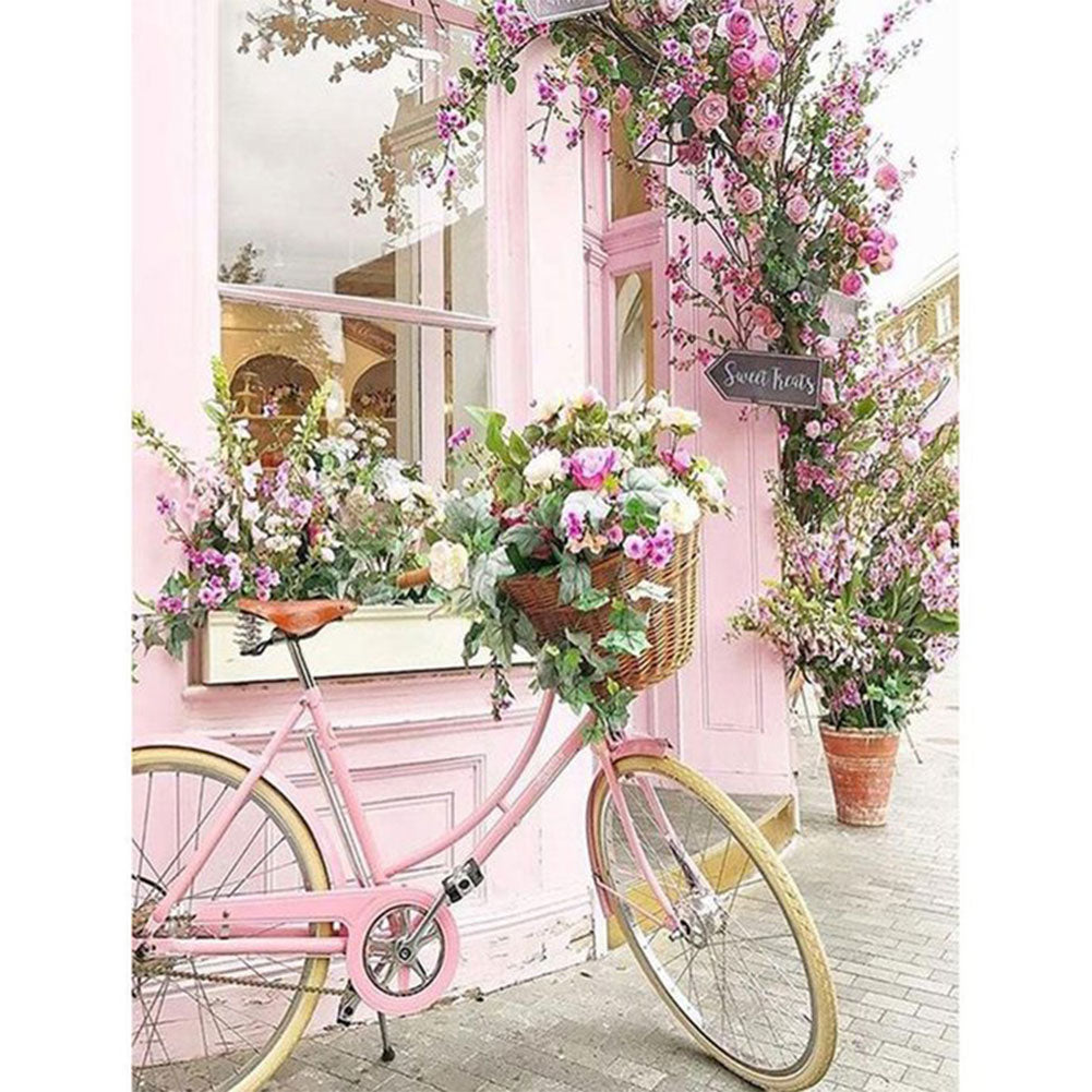 Pink Bicycle By The Window 40*50CM(Canvas) Full Round Drill Diamond Painting