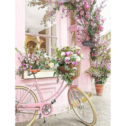 Pink Bicycle By The Window 40*50CM(Canvas) Full Round Drill Diamond Painting