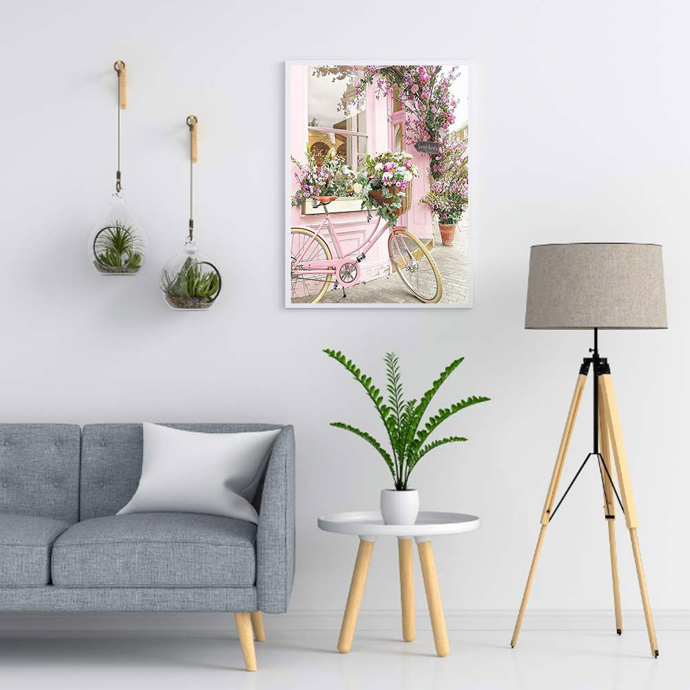 Pink Bicycle By The Window 40*50CM(Canvas) Full Round Drill Diamond Painting