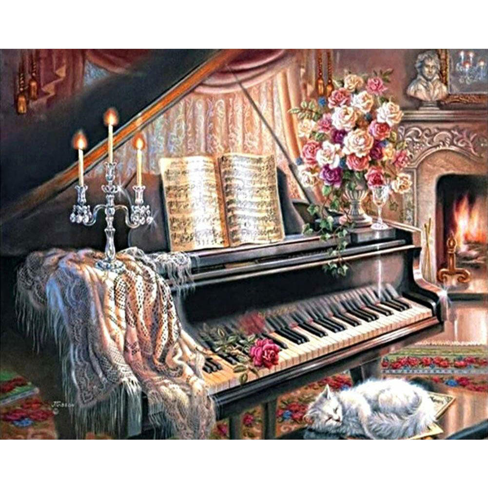 Piano 60*50CM(Canvas) Full Round Drill Diamond Painting