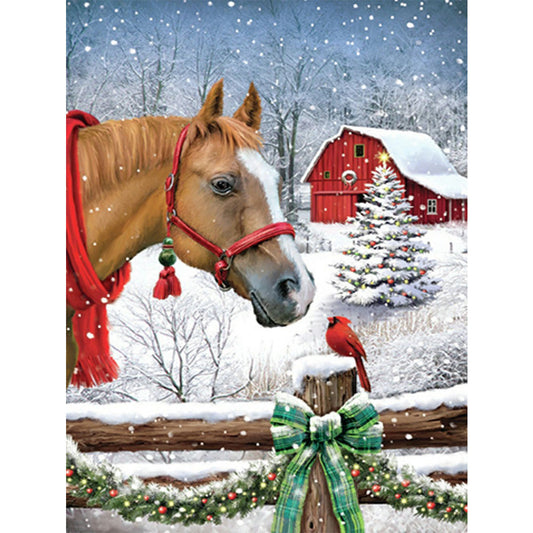 Christmas Horse - Full Round Drill Diamond Painting 30*40CM