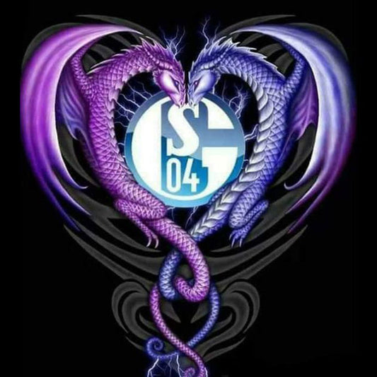 Schalke 04 Football Team Logo Surrounded By Pterosaurs - Full Round Drill Diamond Painting 40*40CM