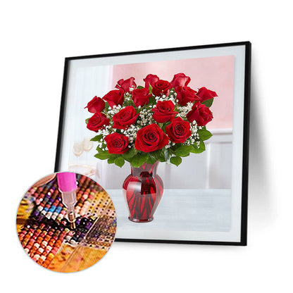 Red Rose Vase - Full Square Drill Diamond Painting 50*50CM