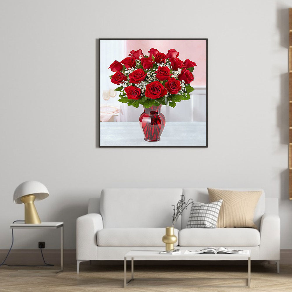 Red Rose Vase - Full Square Drill Diamond Painting 50*50CM