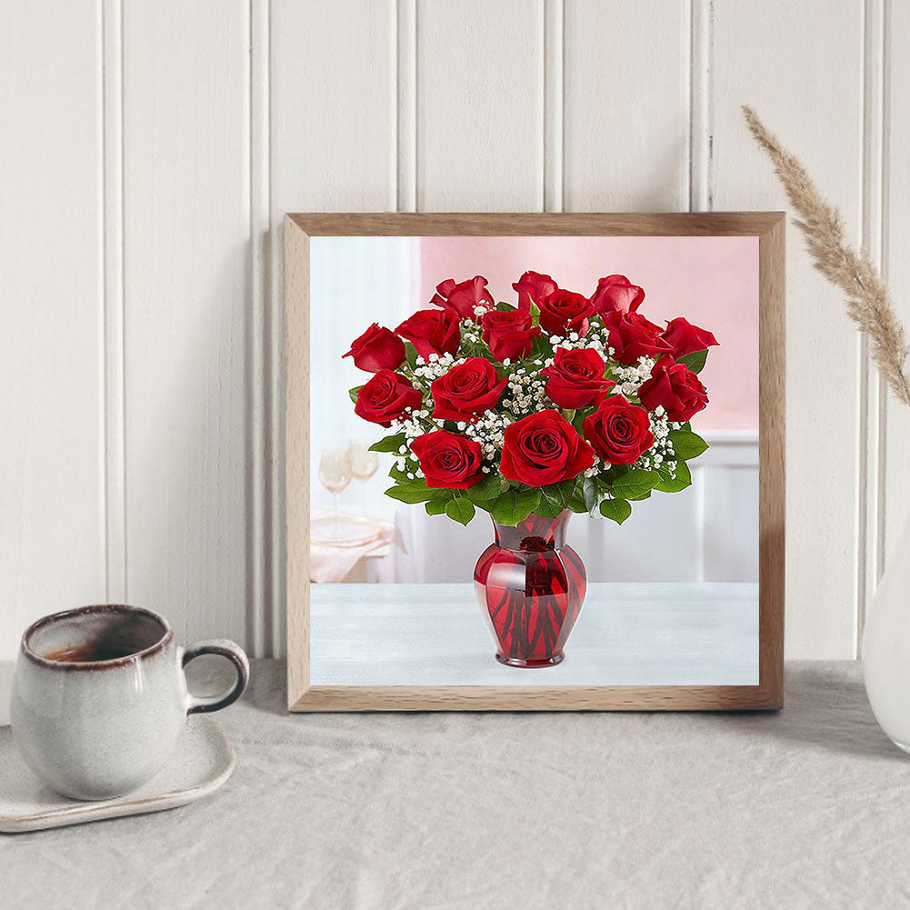 Red Rose Vase - Full Square Drill Diamond Painting 50*50CM