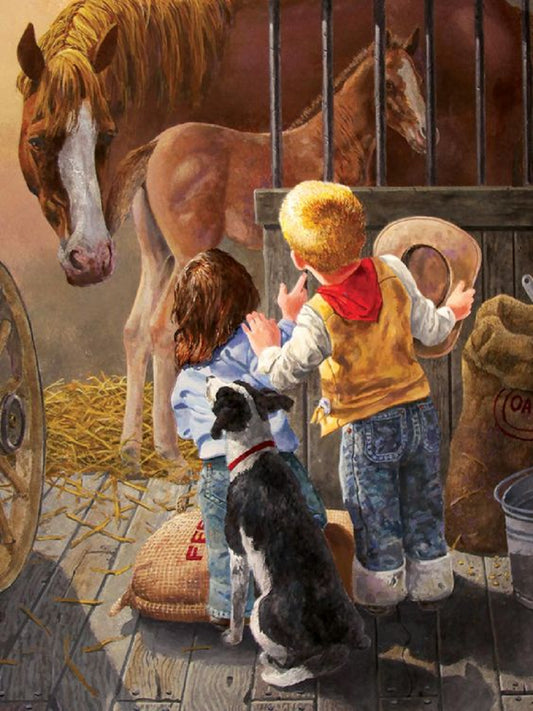 Kids And Animals - Full Round Drill Diamond Painting 30*40CM