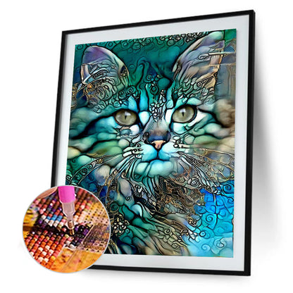 Metallic Stained Glass Cat - Full Round Drill Diamond Painting 40*50CM