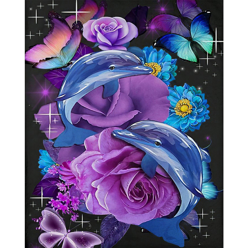Flower Dolphin - Full Round Drill Diamond Painting 50*60CM