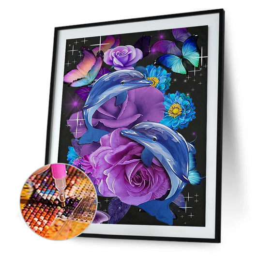 Flower Dolphin - Full Round Drill Diamond Painting 50*60CM