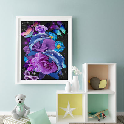 Flower Dolphin - Full Round Drill Diamond Painting 50*60CM