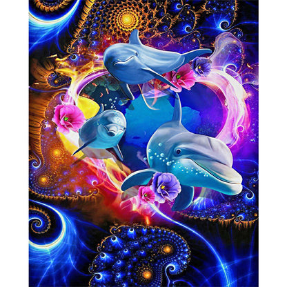 Flower Dolphin - Full Round Drill Diamond Painting 50*60CM