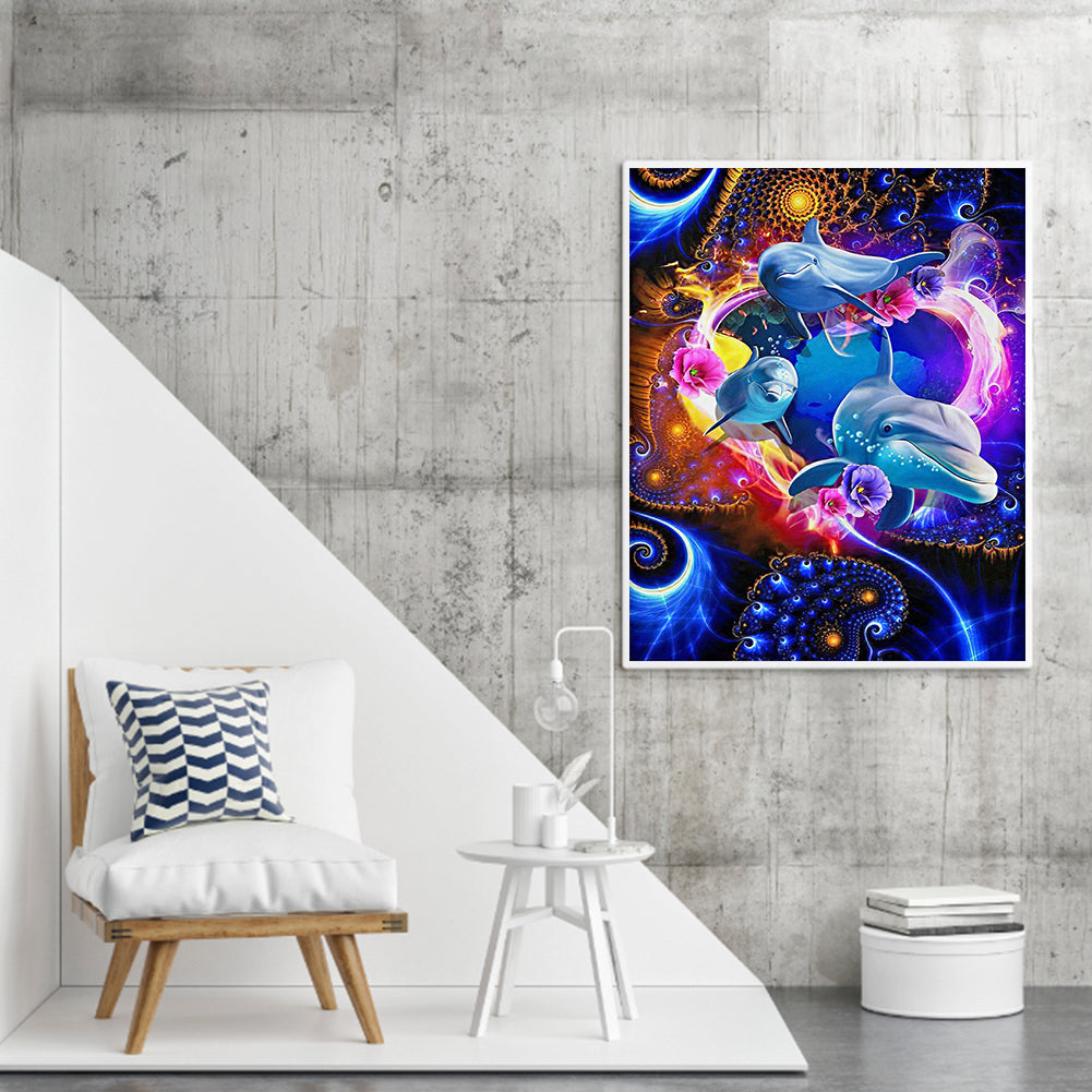 Flower Dolphin - Full Round Drill Diamond Painting 50*60CM
