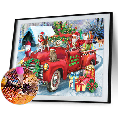 Santa Red Car Cats And Dogs - Full Round Drill Diamond Painting 50*40CM