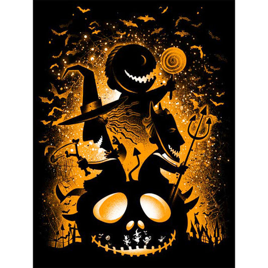 Halloween Pumpkin Ghost Silhouette - Full Round Drill Diamond Painting 30*40CM