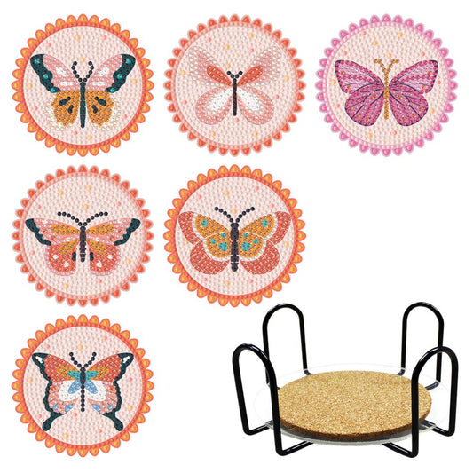 6pcs DIY Stick Acrylic Diamond Coaster Round Butterfly 1 Storage Rack (BD210)