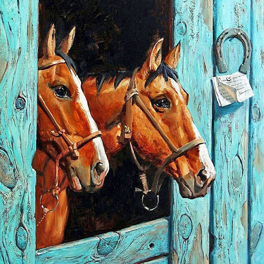 Horse In Fence - Full Round Drill Diamond Painting 40*40CM