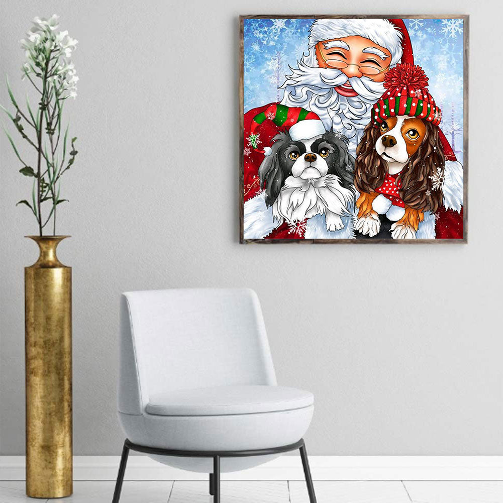 Santa With Puppy - Full Round Drill Diamond Painting 30*30CM