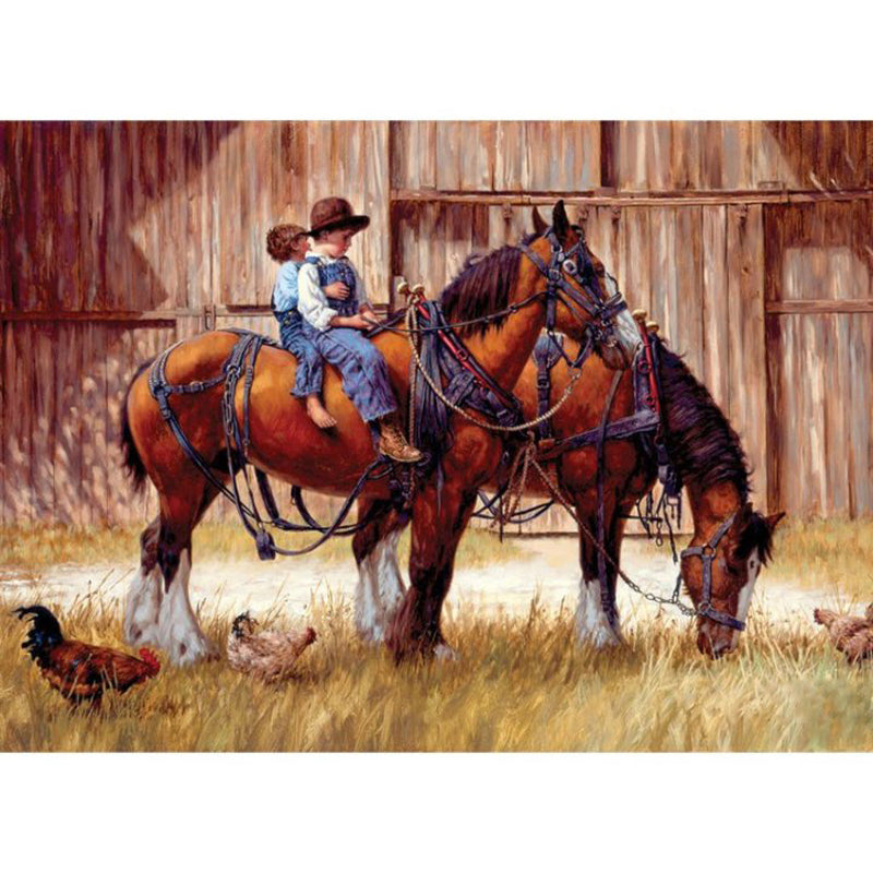 Kids Riding Horses - Full Round Drill Diamond Painting 40*30CM