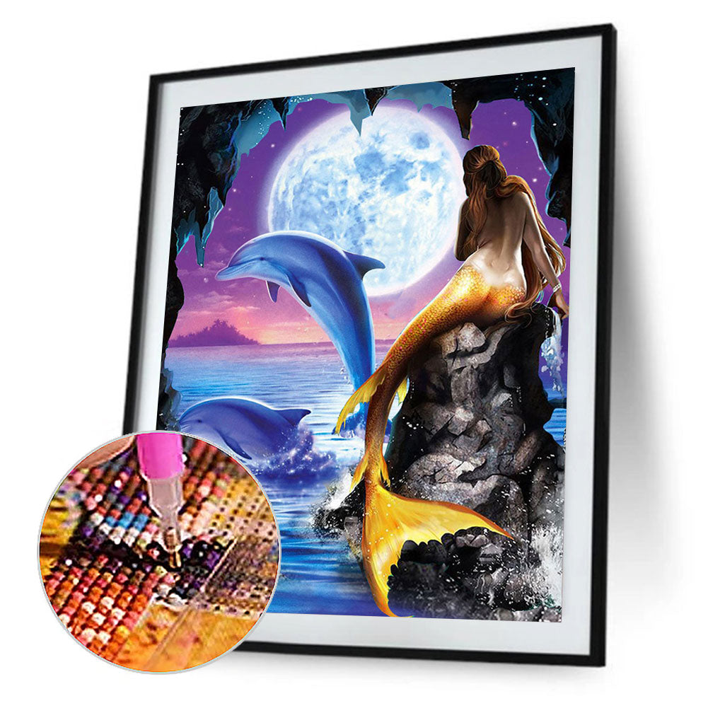 Mermaid And Dolphin - Full Square Drill Diamond Painting 40*50CM