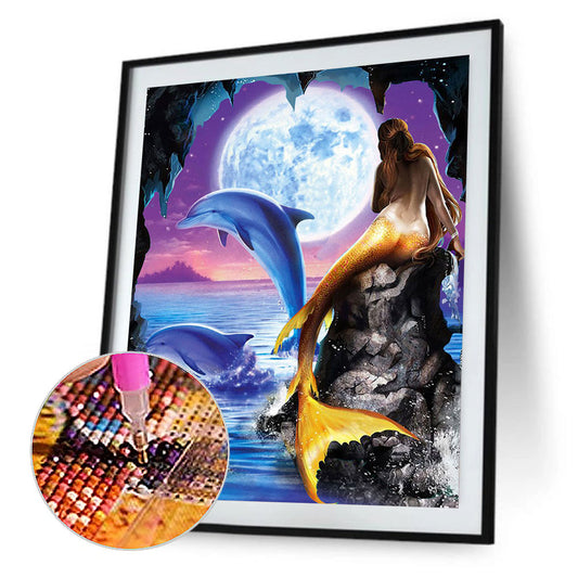 Mermaid And Dolphin - Full Square Drill Diamond Painting 40*50CM