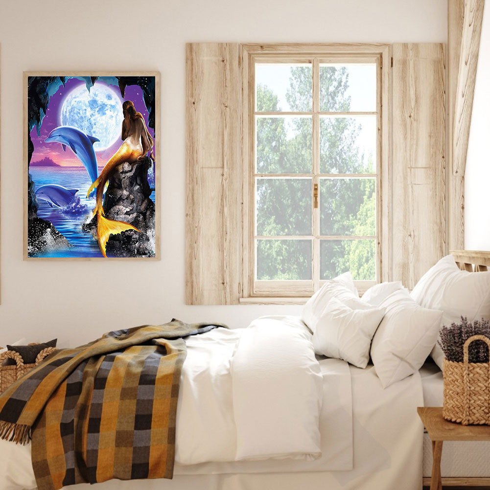 Mermaid And Dolphin - Full Square Drill Diamond Painting 40*50CM