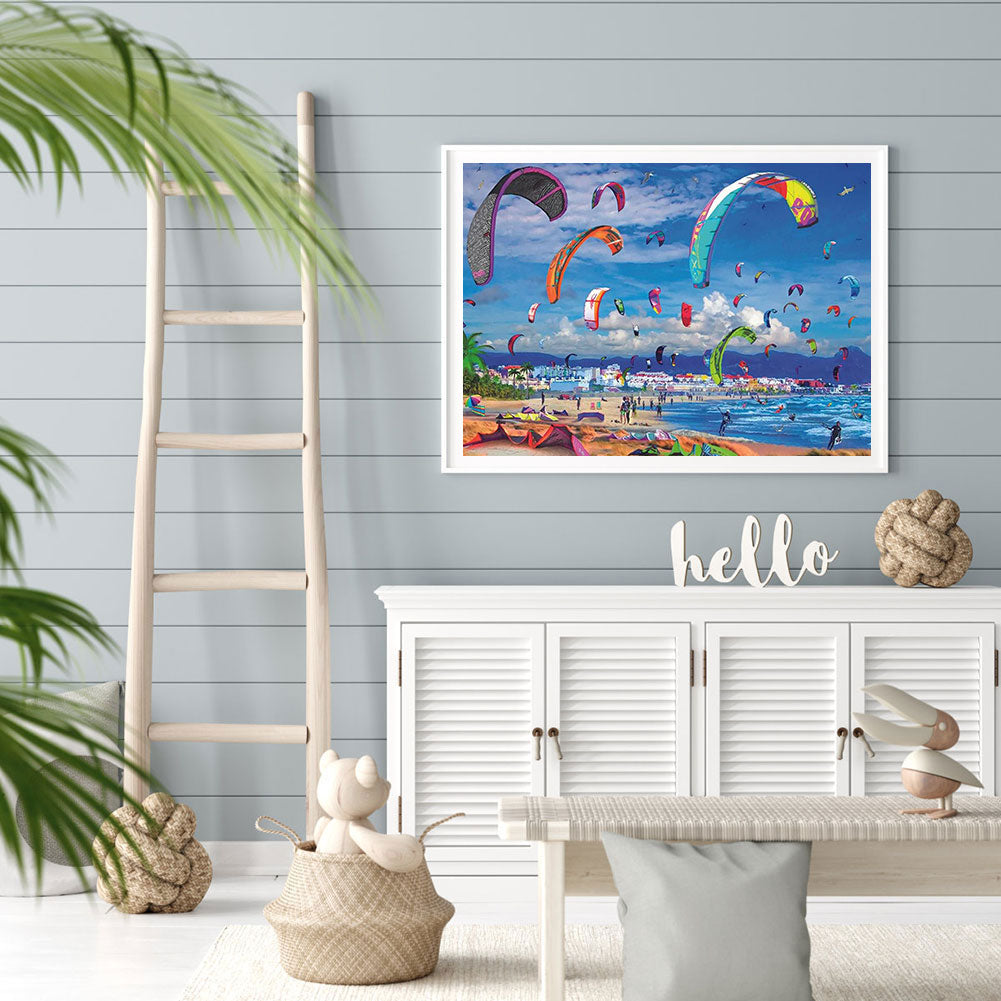 Beach Hot Air Balloon - Full Round Drill Diamond Painting 50*40CM